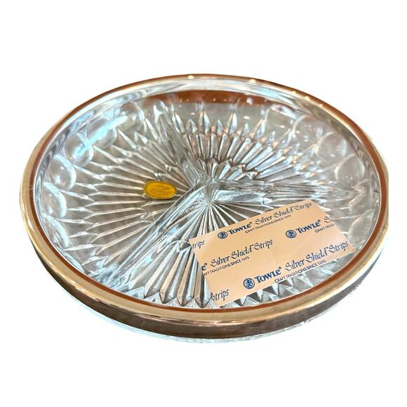 Mid Century Leonard Silver Plate Crystal Divided Bowl Nut Candy Dish 8.75x1.75 - Picture 1 of 7